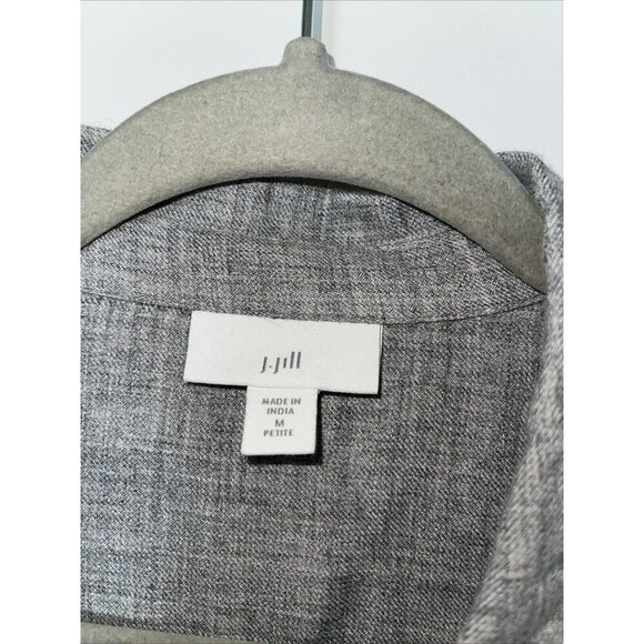 J. Jill Womens Light Heathered Grey button up Blouse Med Petite business office - Picture 2 of 4